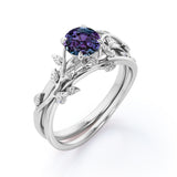 Floral 1.10 Ct Round Lab Alexandrite Bridal Set