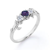 Three Stone 1 Ct Round Lab Alexandrite Engagement Ring