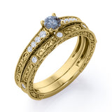 Art Deco 0.55 Ct Round Salt and Pepper Diamond Wedding Ring Set