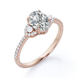 Crescent Accents 0.8 carat Oval Moissanite, Pearl and Diamond Engagement Ring in White Gold