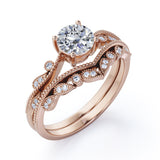 Vintage 1.5 Carat Round Cut Moissanite Bridal Set