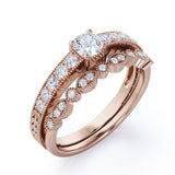 0.50 Carat Round Cut Diamond Vintage Milgrain Bridal Set Ring In White Gold
