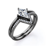Classic Minimal 1.25 carat Kite Moissanite and Diamond Bridal Ring Set in White Gold