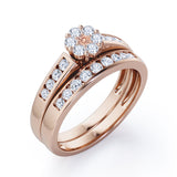 Flower Cluster Design 0.5 TCW Round-Shaped Morganite and Moissanite Flush-Channel Bridal Ring Set in  White Gold