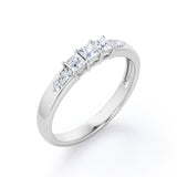 Seven Stone - 0.25 TCW Princess and Round Cut Diamond - Shared Prong Pave Wedding Band in White Gold