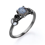 0.45 Ct Round Salt and Pepper Diamond Floral Engagement Ring