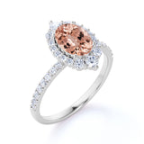 Shared Prong1.50 Carat Oval Shape Dark Pink Morganite and Diamond Halo Snowflake Engagement Ring in Rose Gold