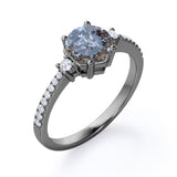 Pave 0.75 Ct Round Cut Salt and Pepper Diamond Engagement Ring