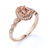 Vintage 1.50 ct Oval Morganite Halo Engagement Ring