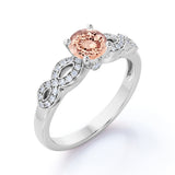 Huge 1.25 Carat Round cut Morganite and Diamond Infinity Art Deco Engagement Ring in Rose Gold
