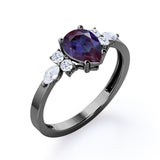 Four Prong Basket Set 1.45 Carat Pear Cut Lab Created Alexandrite  And Diamond  Seven Stone Engagement Ring In White Gold