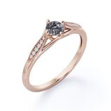 Classic 1.25 Carat Round Cut Natural Black Hair Rutilated Quartz and Diamond Pave Milgrain Engagement Ring in White Gold