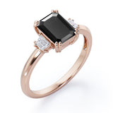 Past, Present and Future 1.10 Carat Emerald Cut Black Diamond Three Stone Engagement Ring In White Gold