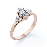 Clustered Triangle 0.55 carat Kite Moissanite and Diamond Engagement Ring in White Gold