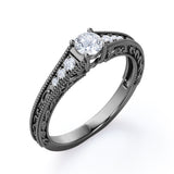 Antique 0.75 carat Round Cut Moissanite and Diamond Engagement Ring in White Gold