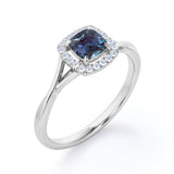 Unique 1.25 Carat Cushion Cut Lab Created Alexandrite And Diamond Split Shank Engagement Ring In White Gold