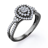 Pear-Shaped Double Halo - 1.7 Carat Round Cut Moissanite and diamond - Pave Split Shank Engagement Ring in Rose Gold