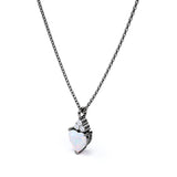 Delicate 1.05 Carat Heart Shaped Ethopian Opal and Diamond Three Prong Pendant Necklace In White Gold For Her.