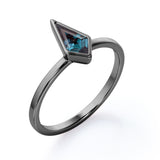 Solitaire 0.85 Carat Kite Shaped Lab Created Alexandrite Bezel Set Engagement Ring  In White Gold