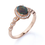 Vintage 1.50 Ct Oval Cut Lab Created Black Opal Engagement Ring