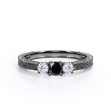 1 ct Round Lab Black Diamond Three Stone Engagement Ring