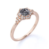 Floral 1.25 ct Round Black Rutilated Quartz Bezel Engagement Ring