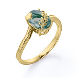1 ct Oval Cut Green Moss Agate Bypass Milgrain Engagement Ring