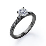 Milgrain Prong Cathedral - 1.3 TCW Round Brilliant Cut Moissanite with Lab Created Black Diamond - Pave Engagement Ring in Yellow Gold
