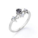 Solitaire Filigree 0.53 Carat Round Cut Smokey Black Rutilated Quartz and Diamond Art Deco Engagement Ring for Women