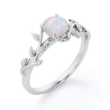 Floral Art Deco 1 Carat Round Cut Genuine Opal Nature Inspired Engagement Ring In Rose Gold For Her