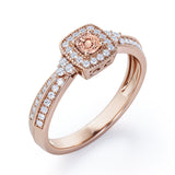 Double Pave Channel 1.5 Carat Round-Shaped Morganite and diamond Halo Cluster Engagement Ring in  White Gold