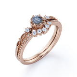 0.53 Ct Round Salt and Pepper Diamond Vintage Wedding Ring Set