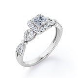 0.5 TCW Princess Cut Diamond - Triple Halo Design - Split Shank Pave Engagement Ring - 10K Black Gold