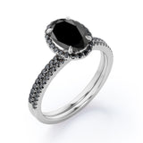 1.7 ct Ovate Lab Black Diamond Halo Wedding Ring Set