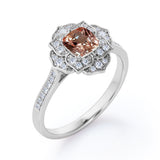 Art Deco 1.25 Carat Cushion Cut Peach Morganite and Diamond Engagement Ring in 10k Rose Gold Stunning Ring