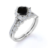 1.75 Carat Cushion cut Lab Black Diamond Bridal Set with semi eternity wedding band in Rose Gold