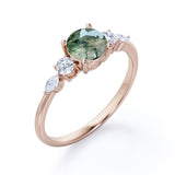 Five Stone 0.6 Carat Round Cut Moss Agate Engagement Ring