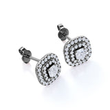 Claw Set 0.53 CT TDW Round White Diamond Frame Double Halo Stud Earrings in White Gold