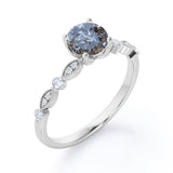 Unique 0.45 Carat Round Cut Genuine Salt and Pepper Diamond Art Deco Engagement Ring In White Gold