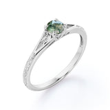 0.33 Ct Round Green Moss Agate Filigree Engagement Ring