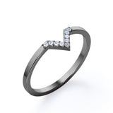 Chevron Flat Band 0.15 TCW Round Shaped Diamond Pave Accented Wedding Band in Rose Gold