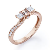 Scale Bridge Accent 0.65 carat Princess Morganite and Moissanite Twisted Wave Engagement Ring in Rose Gold
