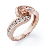 Spinning 0.7 carat Round Morganite and Moissanite Channel Engagement Ring in Rose Gold