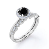 Antique Artdeco 1.50 Round cut Lab Black Diamond Wedding Bridal Set in Rose Gold