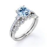 Antique 1.75 ct Round Aquamarine Pave Bridal Set