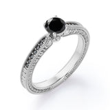 1.25 ct Round Lab Black Diamond Milgrain Engagement Ring