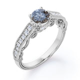 Affordable 0.55 Carat Round Cut Translucent Salt and Pepper Diamond Vintage Milgrain Engagement Ring In White Gold