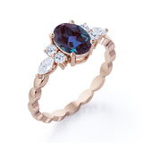 1.35 Carat Oval Cut Lab Created Alexandrite And Diamond Seven Stone Engagement Ring In White Gold