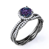 Infinity Halo 2 Carat Round Cut Simulated Alexandrite and Diamond Eternity Modern Wedding Ring Sets