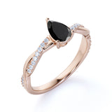 Twisted 1.75 Carat Teardrop Lab Made Lab Black Diamond and Infinity Engagement Ring in White Gold